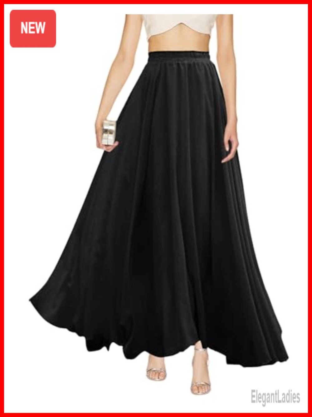 Women's Chiffon Maxi Skirt High Waist A-Line Pleated Flowy Long Skirt